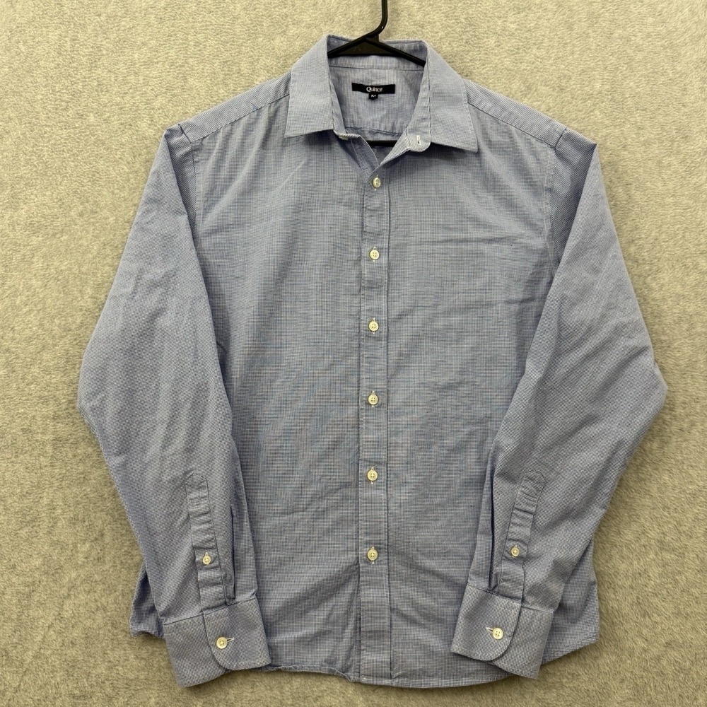 Quince Shirt Men's Medium Blue Micro Houndstooth Cotton Long Sleeve Button Up